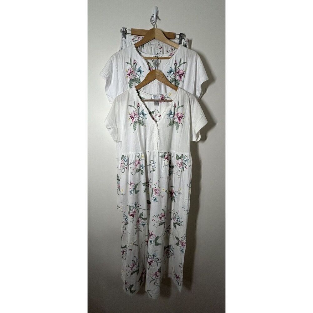 Earth Angels 3 Piece Set Floral Nightgown, Top, Pants Vintage Size Medium 12/14